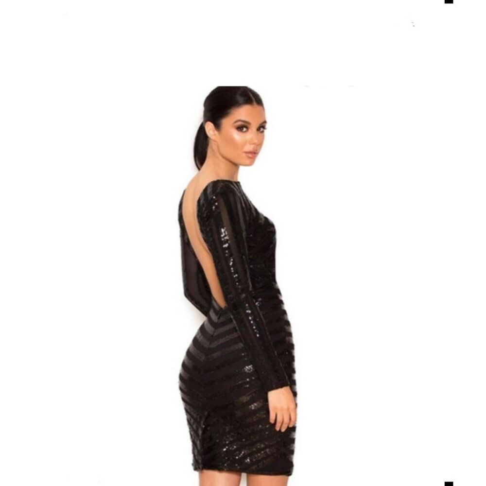House of CB Women's Mini Sequined Suna Black Dress Size S - Picture 2 of 13